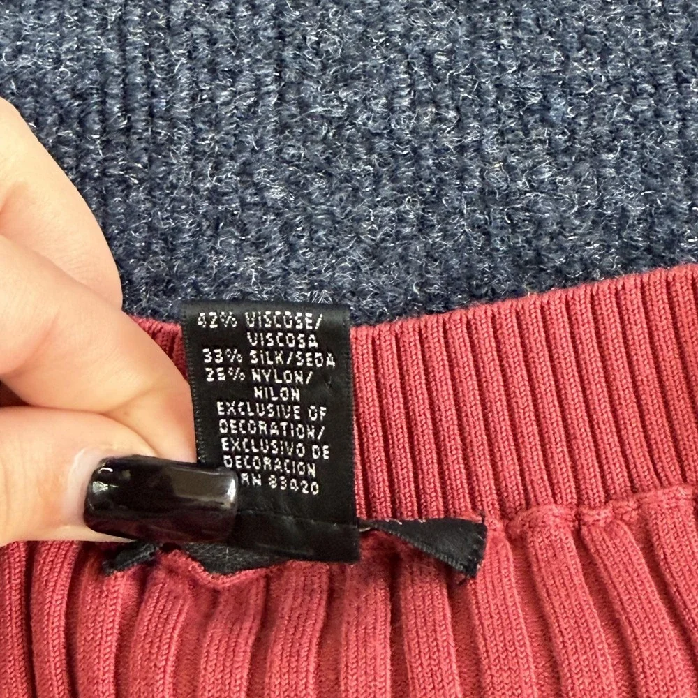 August Silk Sweater Womens Large Pink V Neck Lace Trim Ribbed Knit Short Sleeve - Picture 4 of 7